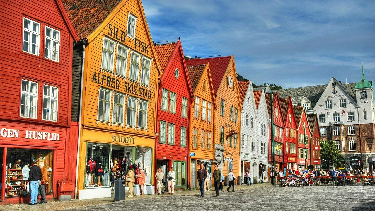 Historic Hanseatic buildings at Bryggen Bergen, Norway near car rental pickup