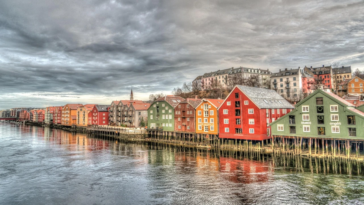 Rental car parked near Bryggen wharf Bergen, Norway no deposit booking
